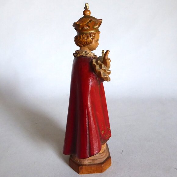 VINTAGE 6.5” HAND CARVED PAINTED WOOD INFANT OF PRAQUE JESUS CHRIST FIGURE - Picture 3 of 8